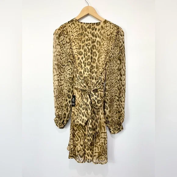 NWT-Express Cheetah V neck Cinch waist tie back Dress SM - Picture 3 of 12